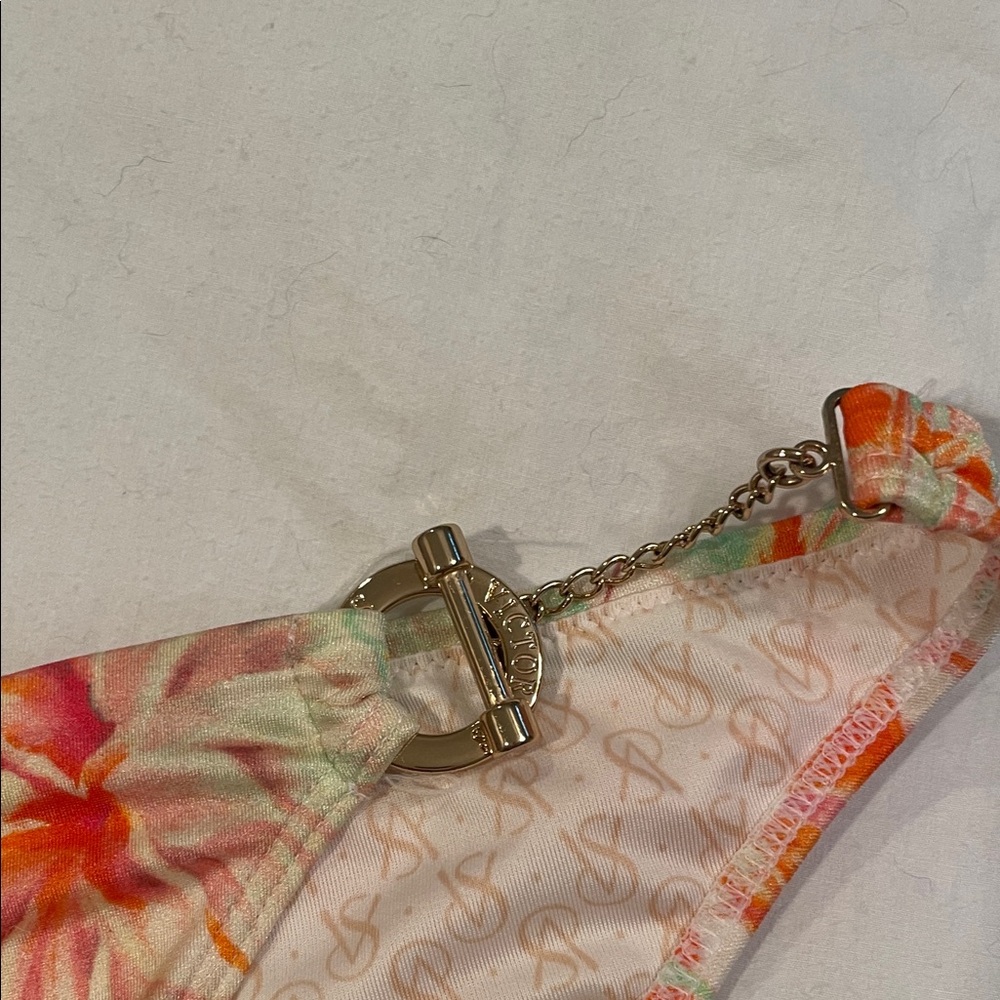 Floral Orange Tropical Bikini Bottom with Chain Accents - Picture 2 of 3